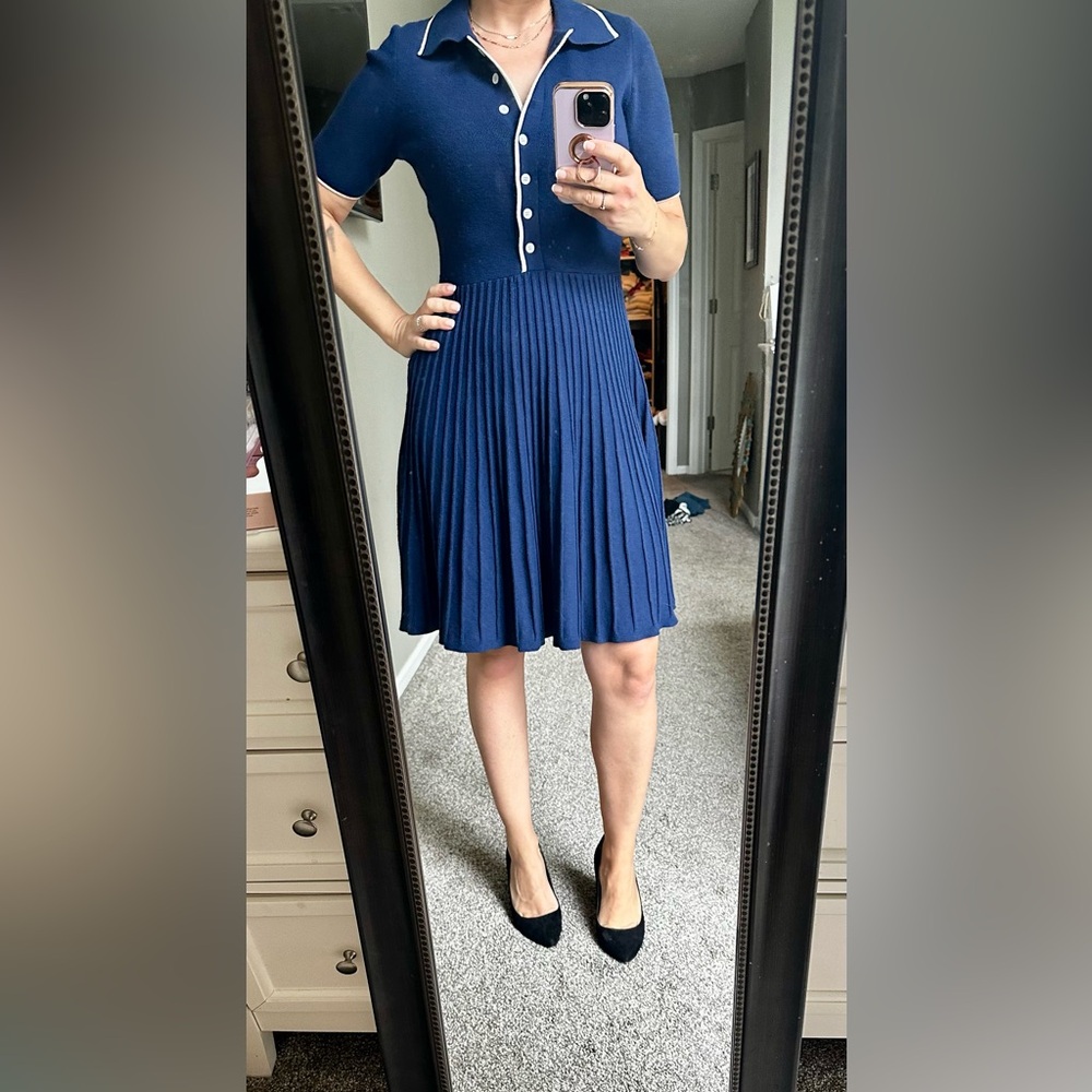 Navy Blue Button-Up Midi Dress